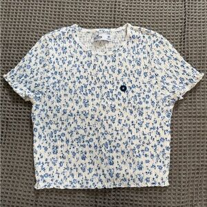 Hollister Blue Floral Ribbed T-Shirt